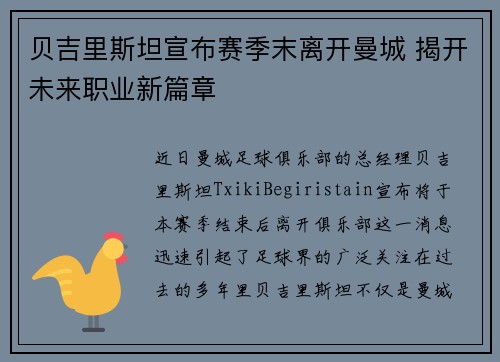 贝吉里斯坦宣布赛季末离开曼城 揭开未来职业新篇章